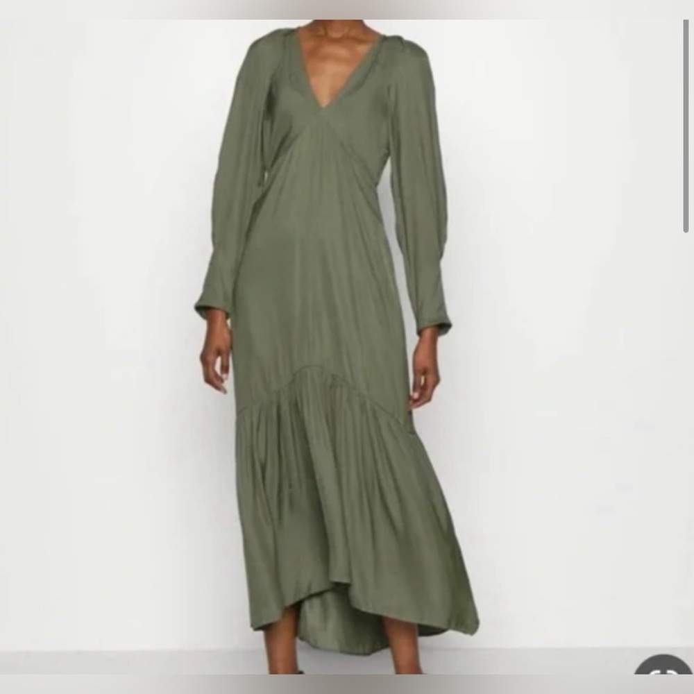 Banana Republic Women Olive Green Deep V Neck Long Sleeve Maxi Dress Size 00P